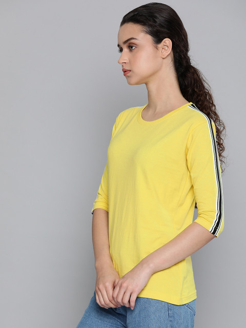 

DILLINGER Women Yellow Solid Round Neck T-shirt