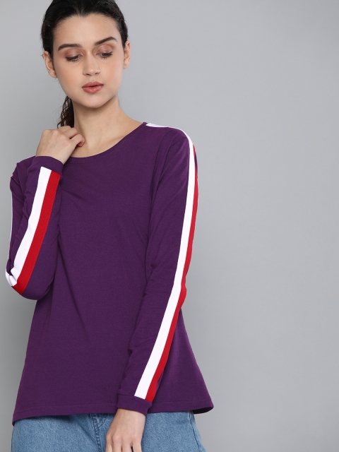 

DILLINGER Women Purple Solid Round Neck T-shirt