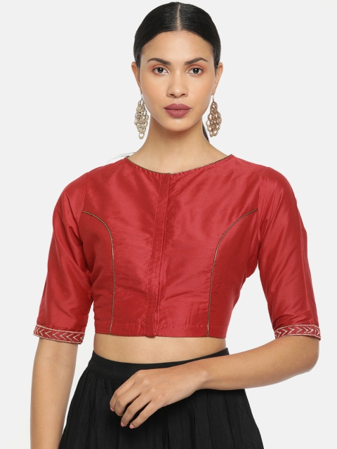 

tantkatha Women Red Embroidered Saree Blouse