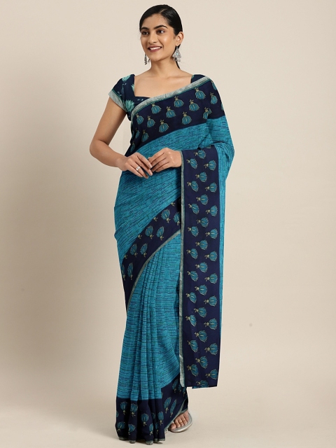 

Triveni Blue Printed Poly Georgette Saree