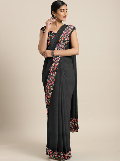 

Triveni Black Solid Poly Chiffon Saree