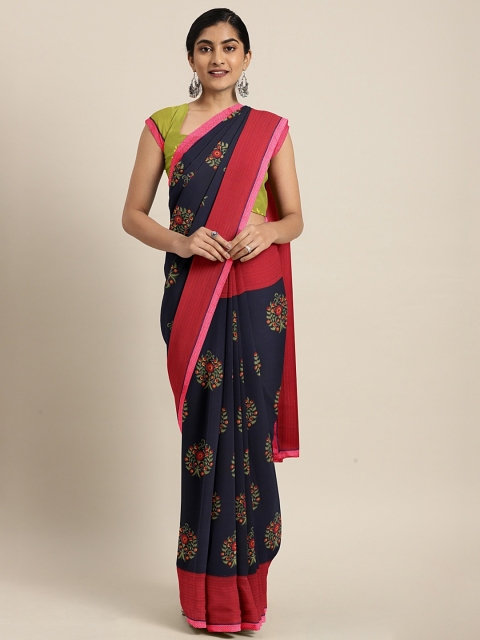 

Triveni Navy Blue & Red Poly Georgette Printed Saree