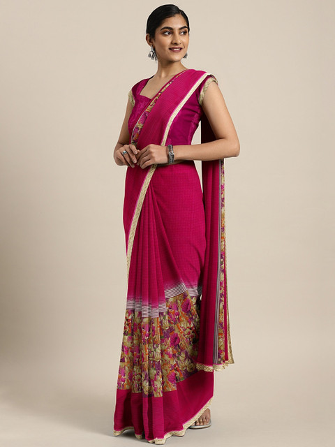 

Triveni Pink Printed Poly Georgette Saree