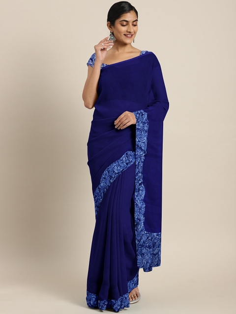 

Triveni Blue Solid Poly Chiffon Saree