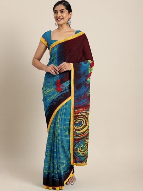 

Triveni Blue Printed Poly Georgette Saree