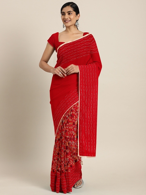 

Triveni Red Poly Georgette Printed Half & Half Saree