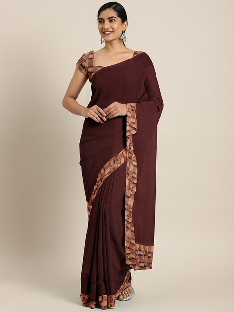 

Triveni Brown Solid Poly Chiffon Saree