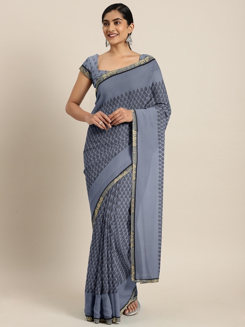 

Triveni Grey & Navy Blue Poly Georgette Printed Saree