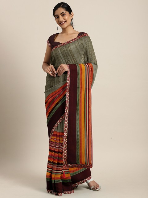

Triveni Brown Printed Poly Georgette Saree