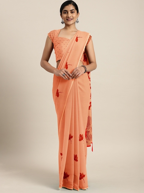 

Triveni Peach-Coloured Printed Poly Georgette Saree