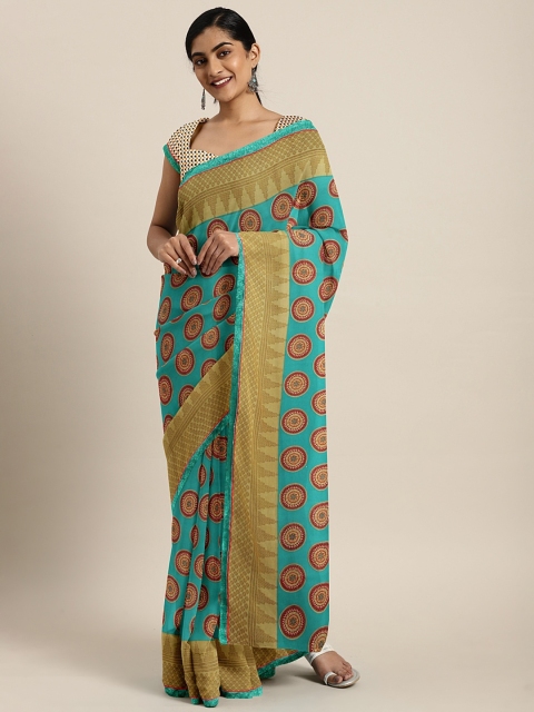 

Triveni Turquoise Blue & Beige Poly Georgette Printed Saree