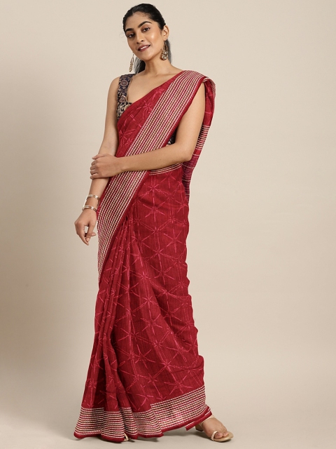 

Triveni Maroon Printed Poly Silk Saree