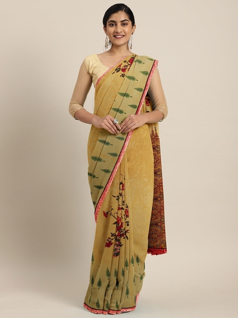 

Triveni Mustard Yellow Printed Poly Georgette Saree