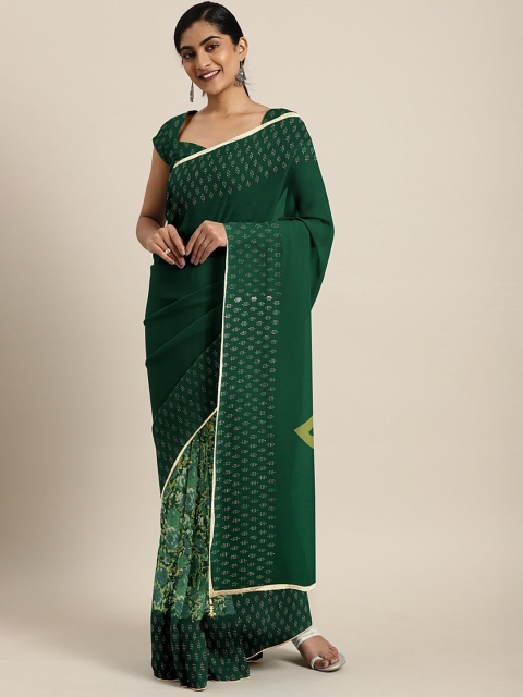 

Triveni Green Printed Poly Georgette Half & Half Saree