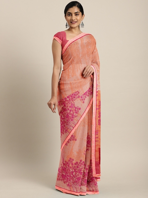 

Triveni Orange Printed Poly Georgette Saree