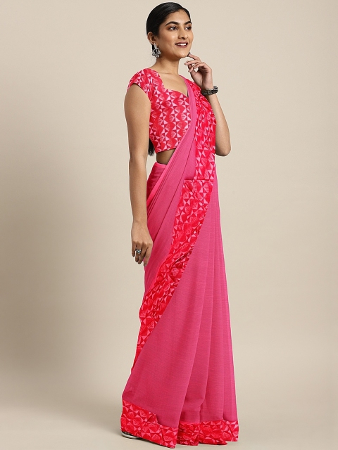 

Triveni Pink Solid Poly Chiffon Saree