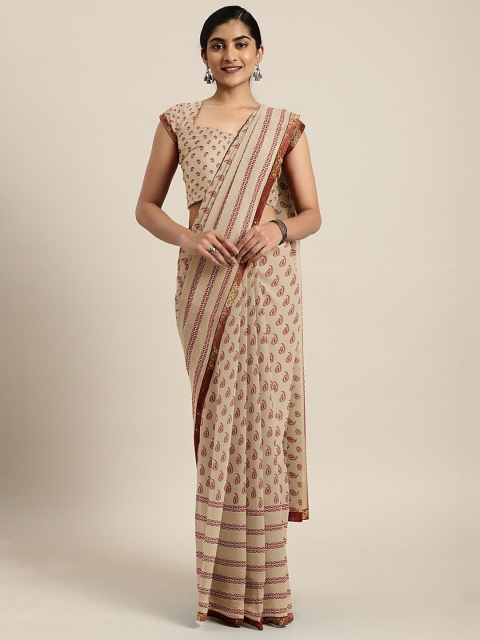 

Triveni Beige & Red Poly Georgette Printed Saree