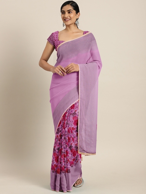 

Triveni Pink Printed Poly Georgette Half & Half Saree