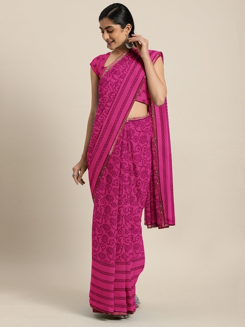 

Triveni Pink Printed Poly Georgette Saree