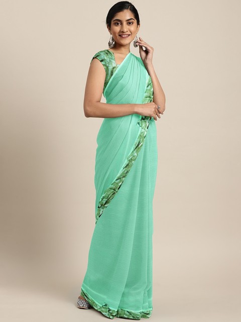 

Triveni Green Solid Poly Chiffon Saree