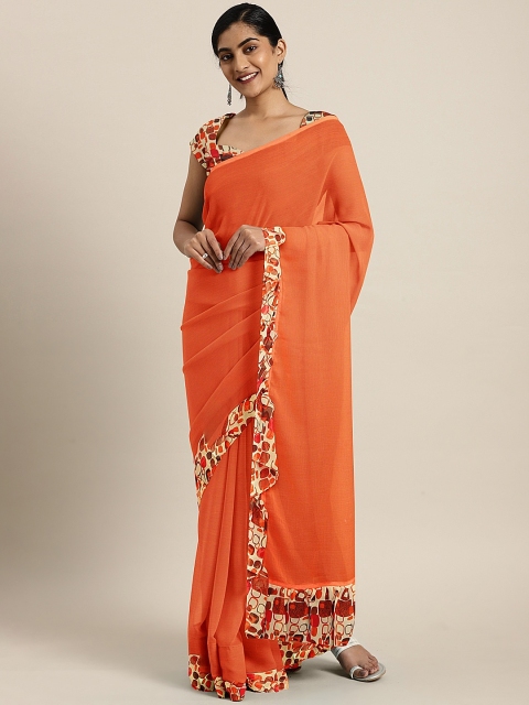

Triveni Orange Solid Poly Chiffon Saree