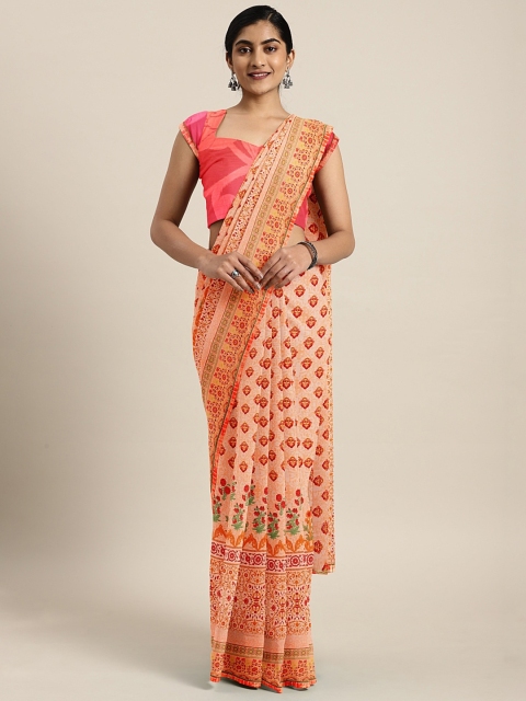 

Triveni Coral Orange Printed Poly Georgette Saree