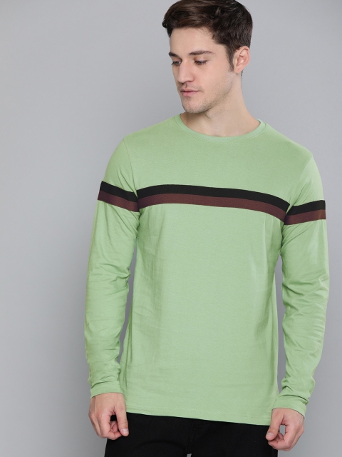 

DILLINGER Men Green Striped Round Neck T-shirt