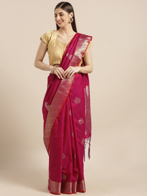 

Varkala Silk Sarees Maroon & Gold-Toned Silk Blend Woven Design Kanjeevaram Saree