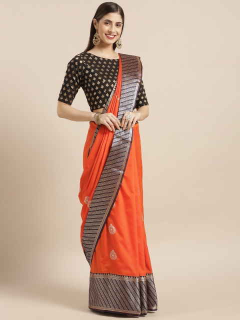 

Varkala Silk Sarees Orange Silk Blend Woven Design Kanjeevaram Saree
