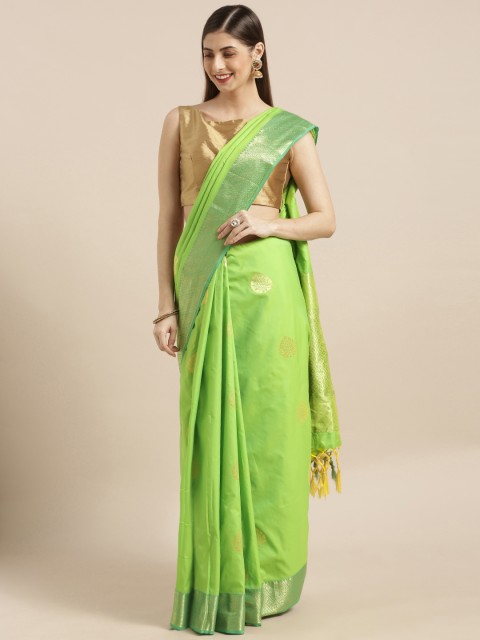 

Varkala Silk Sarees Fluorescent Green Silk Blend Woven Design Kanjeevaram Saree