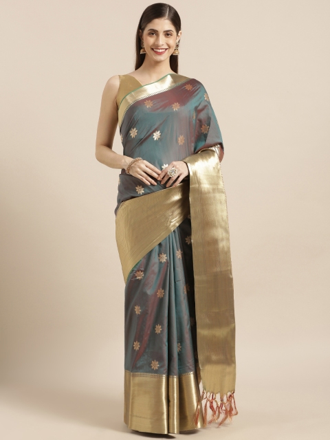 

Varkala Silk Sarees Green & Brown Silk Blend Woven Design Paithani Saree