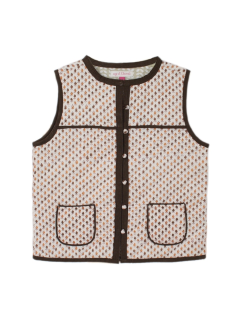 

My Little Lambs Girls Brown Printed Sleeveless Jacket