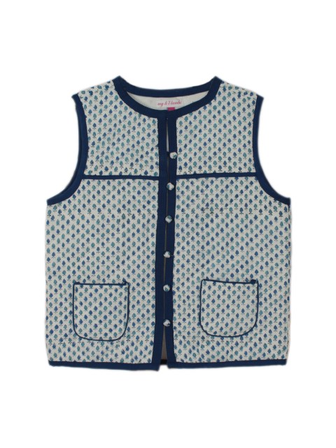 

My Little Lambs Girls Blue Printed Sleeveless Jacket