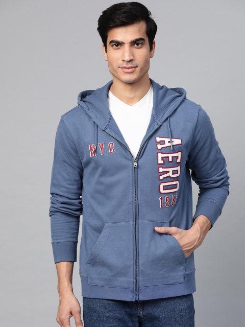 

Aeropostale Men Blue Self Design Hooded Sweatshirt