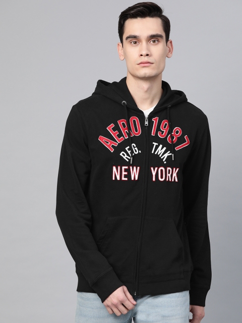 

Aeropostale Men Black & Red Self Design Hooded Sweatshirt