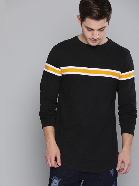 

DILLINGER Men Black Striped Round Neck T-shirt