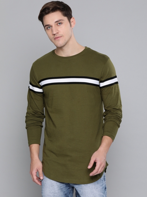 

DILLINGER Men Olive Green Solid Round Neck T-shirt