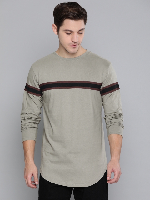 

DILLINGER Men Grey Striped Round Neck T-shirt