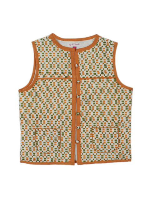 

My Little Lambs Unisex Orange Printed Quilted Sleeveless Jacket