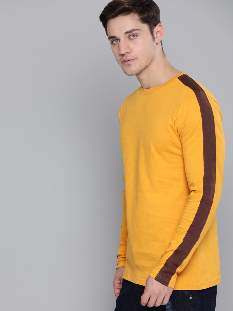 

DILLINGER Men Mustard Yellow Solid Round Neck T-shirt With Side Stripes