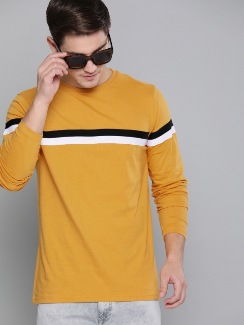 

DILLINGER Men Mustard Yellow Solid Round Neck Pure Cotton T-shirt
