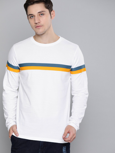 

DILLINGER Men White Striped Round Neck T-shirt