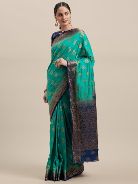 

Shaily Green & Navy Blue Silk Blend Woven Design Saree