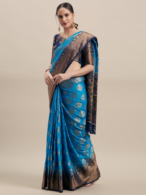 

Shaily Blue & Navy Blue Silk Blend Woven Design Saree
