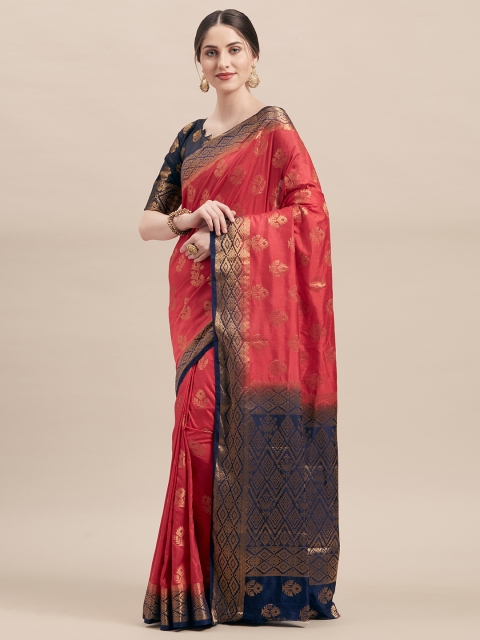 

Shaily Pink & Navy Blue Silk Blend Woven Design Saree