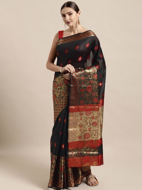 

Satrani Black & Maroon Silk Blend Woven Design Kanjeevaram Saree