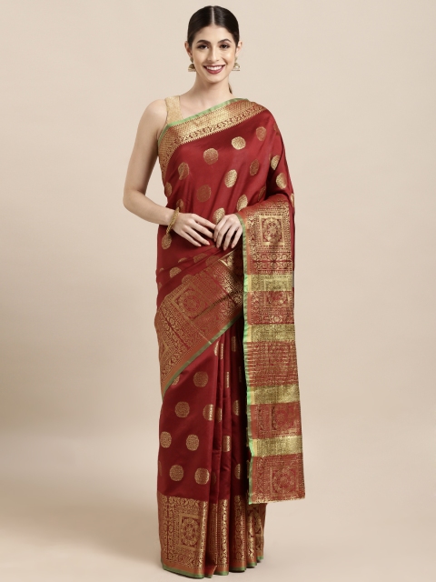

Satrani Maroon Poly Silk Woven Design Kanjeevaram Saree