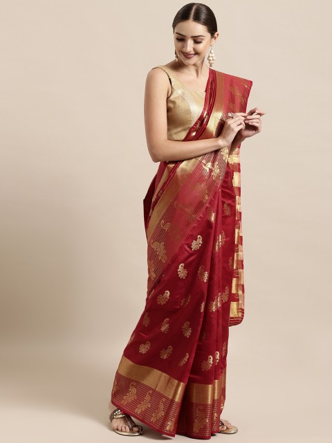 

Satrani Maroon Poly Silk Woven Design Kanjeevaram Saree