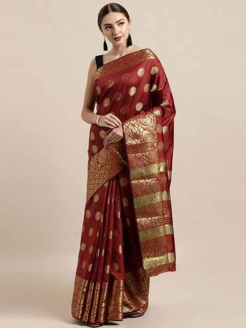

Satrani Maroon Poly Silk Woven Design Kanjeevaram Saree