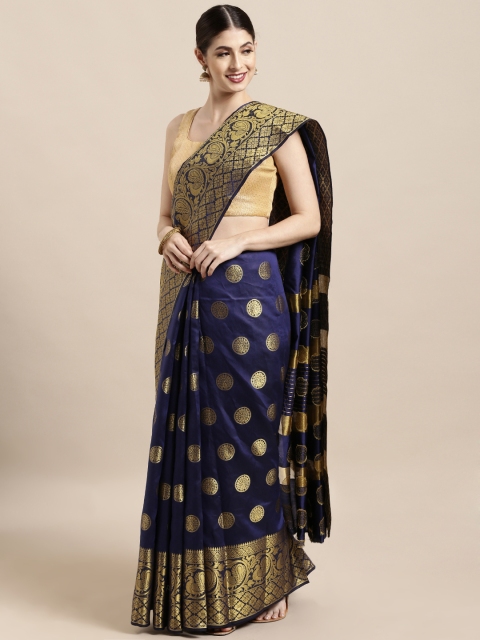 

Satrani Navy Blue Poly Silk Woven Design Kanjeevaram Saree